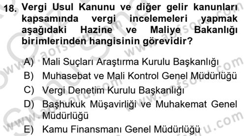 Devlet Bütçesi Dersi 2022 - 2023 Yılı (Final) Dönem Sonu Sınav Soruları 18. Soru