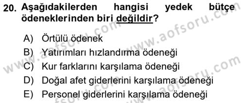 Devlet Bütçesi Dersi 2022 - 2023 Yılı (Final) Dönem Sonu Sınav Soruları 20. Soru