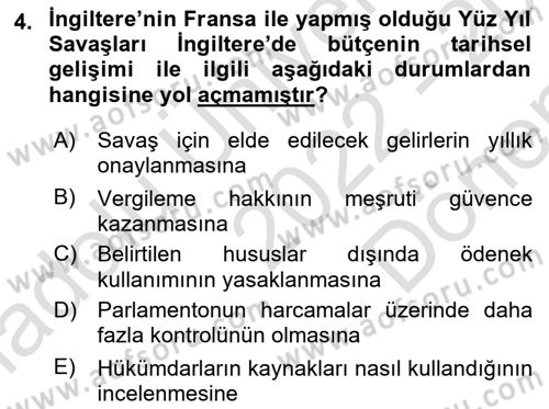 Devlet Bütçesi Dersi 2022 - 2023 Yılı (Final) Dönem Sonu Sınav Soruları 4. Soru