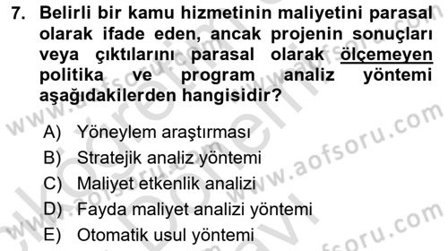 Devlet Bütçesi Dersi 2022 - 2023 Yılı (Final) Dönem Sonu Sınav Soruları 7. Soru