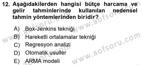 Devlet Bütçesi Dersi 2022 - 2023 Yılı Yaz Okulu Sınav Soruları 12. Soru