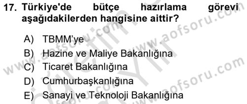 Devlet Bütçesi Dersi 2022 - 2023 Yılı Yaz Okulu Sınav Soruları 17. Soru