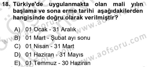 Devlet Bütçesi Dersi 2022 - 2023 Yılı Yaz Okulu Sınav Soruları 18. Soru