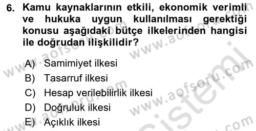 Devlet Bütçesi Dersi 2022 - 2023 Yılı Yaz Okulu Sınav Soruları 6. Soru