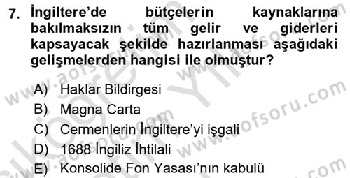 Devlet Bütçesi Dersi 2022 - 2023 Yılı Yaz Okulu Sınav Soruları 7. Soru