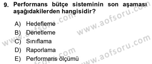 Devlet Bütçesi Dersi 2022 - 2023 Yılı Yaz Okulu Sınav Soruları 9. Soru