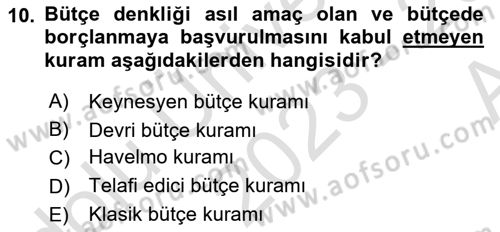 Devlet Bütçesi Dersi Ara Sınavı Deneme Sınav Soruları 10. Soru
