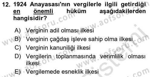 Devlet Bütçesi Dersi Ara Sınavı Deneme Sınav Soruları 12. Soru