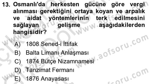 Devlet Bütçesi Dersi Ara Sınavı Deneme Sınav Soruları 13. Soru