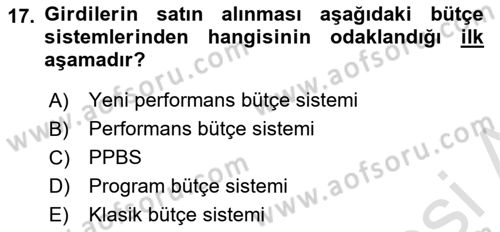 Devlet Bütçesi Dersi Ara Sınavı Deneme Sınav Soruları 17. Soru