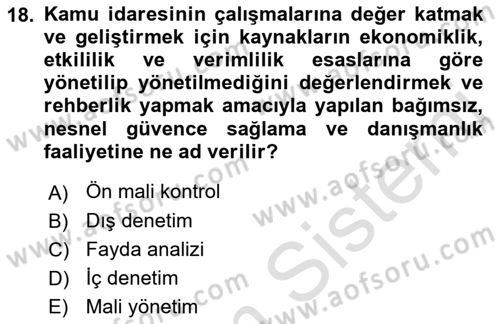 Devlet Bütçesi Dersi 2023 - 2024 Yılı (Final) Dönem Sonu Sınav Soruları 18. Soru