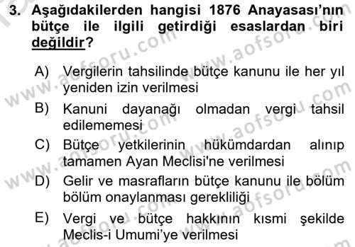 Devlet Bütçesi Dersi 2023 - 2024 Yılı (Final) Dönem Sonu Sınav Soruları 3. Soru