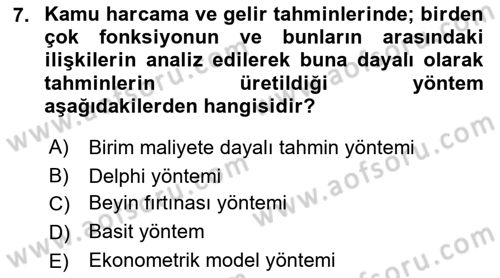 Devlet Bütçesi Dersi 2023 - 2024 Yılı (Final) Dönem Sonu Sınav Soruları 7. Soru