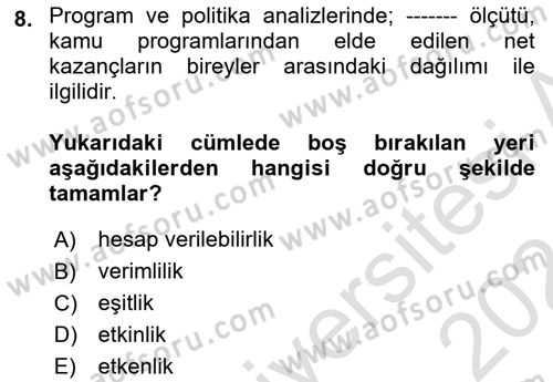 Devlet Bütçesi Dersi 2023 - 2024 Yılı (Final) Dönem Sonu Sınav Soruları 8. Soru