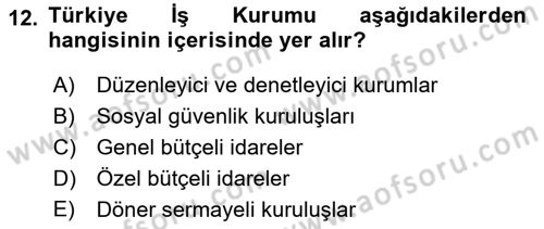 Devlet Bütçesi Dersi 2023 - 2024 Yılı Yaz Okulu Sınav Soruları 12. Soru