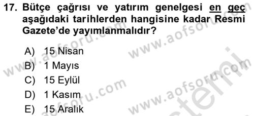 Devlet Bütçesi Dersi 2023 - 2024 Yılı Yaz Okulu Sınav Soruları 17. Soru