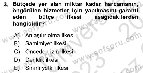 Devlet Bütçesi Dersi 2023 - 2024 Yılı Yaz Okulu Sınav Soruları 3. Soru