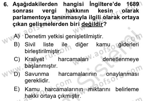 Devlet Bütçesi Dersi 2023 - 2024 Yılı Yaz Okulu Sınav Soruları 6. Soru