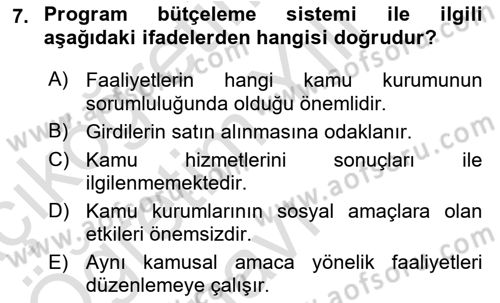 Devlet Bütçesi Dersi 2023 - 2024 Yılı Yaz Okulu Sınav Soruları 7. Soru