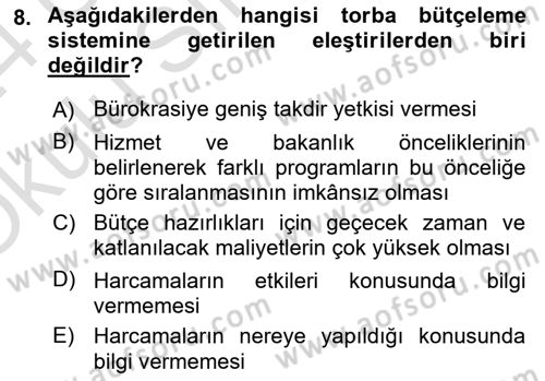 Devlet Bütçesi Dersi 2023 - 2024 Yılı Yaz Okulu Sınav Soruları 8. Soru