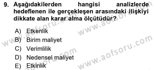 Devlet Bütçesi Dersi 2023 - 2024 Yılı Yaz Okulu Sınav Soruları 9. Soru