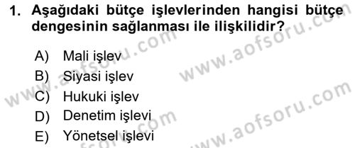 Devlet Bütçesi Dersi 2025 - 2026 Yılı (Vize) Ara Sınav Soruları 1. Soru
