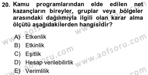 Devlet Bütçesi Dersi 2025 - 2026 Yılı (Vize) Ara Sınav Soruları 20. Soru