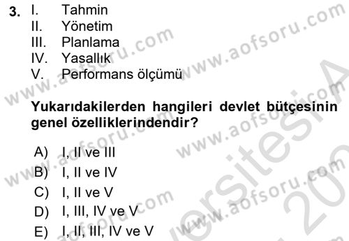 Devlet Bütçesi Dersi 2025 - 2026 Yılı (Vize) Ara Sınav Soruları 3. Soru