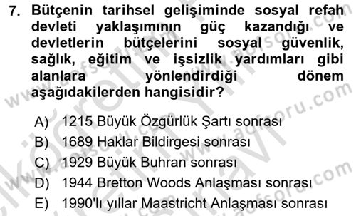 Devlet Bütçesi Dersi 2025 - 2026 Yılı (Vize) Ara Sınav Soruları 7. Soru