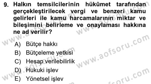 Devlet Bütçesi Dersi 2025 - 2026 Yılı (Vize) Ara Sınav Soruları 9. Soru