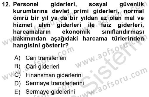 Devlet Bütçesi Dersi 2025 - 2026 Yılı (Final) Dönem Sonu Sınav Soruları 12. Soru