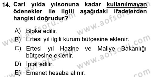 Devlet Bütçesi Dersi 2025 - 2026 Yılı (Final) Dönem Sonu Sınav Soruları 14. Soru