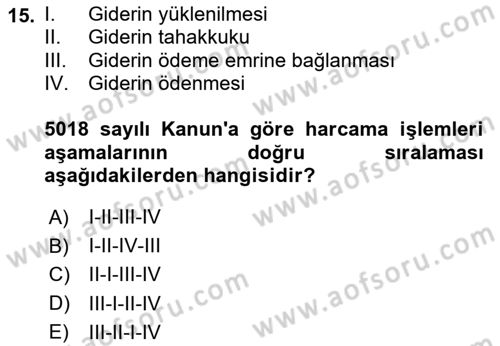 Devlet Bütçesi Dersi 2025 - 2026 Yılı (Final) Dönem Sonu Sınav Soruları 15. Soru