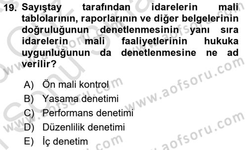Devlet Bütçesi Dersi 2025 - 2026 Yılı (Final) Dönem Sonu Sınav Soruları 19. Soru