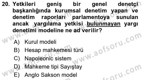 Devlet Bütçesi Dersi 2025 - 2026 Yılı (Final) Dönem Sonu Sınav Soruları 20. Soru