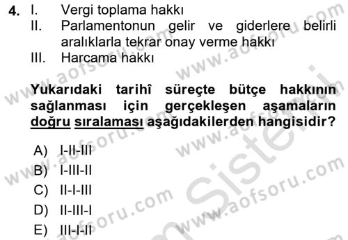 Devlet Bütçesi Dersi 2025 - 2026 Yılı (Final) Dönem Sonu Sınav Soruları 4. Soru