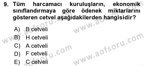 Devlet Bütçesi Dersi 2025 - 2026 Yılı (Final) Dönem Sonu Sınav Soruları 9. Soru