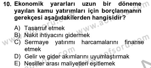 Mahalli İdareler Maliyesi Dersi 2012 - 2013 Yılı (Vize) Ara Sınav Soruları 10. Soru