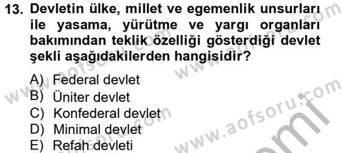 Mahalli İdareler Maliyesi Dersi 2012 - 2013 Yılı (Vize) Ara Sınav Soruları 13. Soru