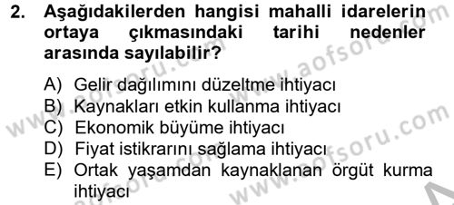 Mahalli İdareler Maliyesi Dersi 2012 - 2013 Yılı (Vize) Ara Sınav Soruları 2. Soru