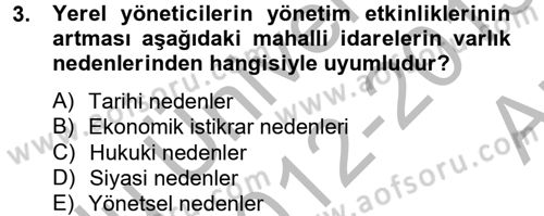 Mahalli İdareler Maliyesi Dersi 2012 - 2013 Yılı (Vize) Ara Sınav Soruları 3. Soru