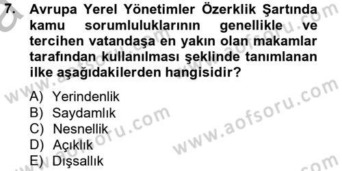 Mahalli İdareler Maliyesi Dersi 2012 - 2013 Yılı (Vize) Ara Sınav Soruları 7. Soru