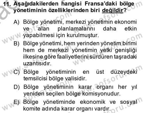 Mahalli İdareler Maliyesi Dersi 2013 - 2014 Yılı (Vize) Ara Sınav Soruları 11. Soru