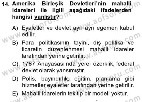Mahalli İdareler Maliyesi Dersi 2013 - 2014 Yılı (Vize) Ara Sınav Soruları 14. Soru