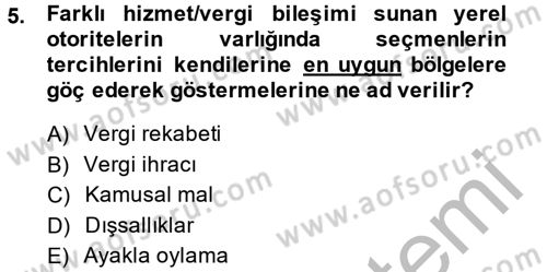 Mahalli İdareler Maliyesi Dersi 2013 - 2014 Yılı (Vize) Ara Sınav Soruları 5. Soru