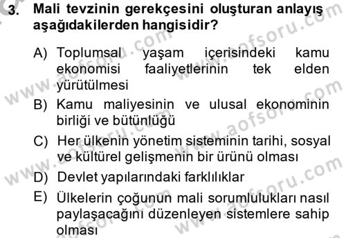 Mahalli İdareler Maliyesi Dersi 2013 - 2014 Yılı (Final) Dönem Sonu Sınav Soruları 3. Soru