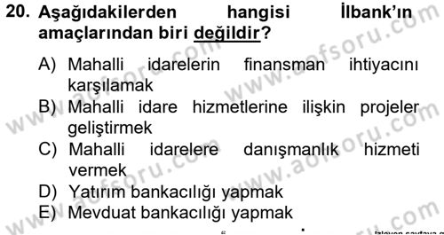 Mahalli İdareler Maliyesi Dersi 2013 - 2014 Yılı Tek Ders Sınav Soruları 20. Soru