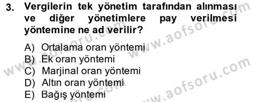Mahalli İdareler Maliyesi Dersi 2013 - 2014 Yılı Tek Ders Sınav Soruları 3. Soru