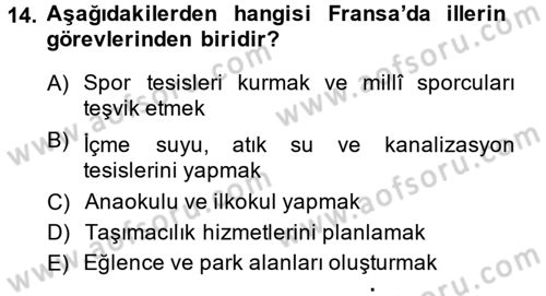 Mahalli İdareler Maliyesi Dersi 2014 - 2015 Yılı (Vize) Ara Sınav Soruları 14. Soru