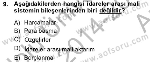 Mahalli İdareler Maliyesi Dersi 2014 - 2015 Yılı (Vize) Ara Sınav Soruları 9. Soru
